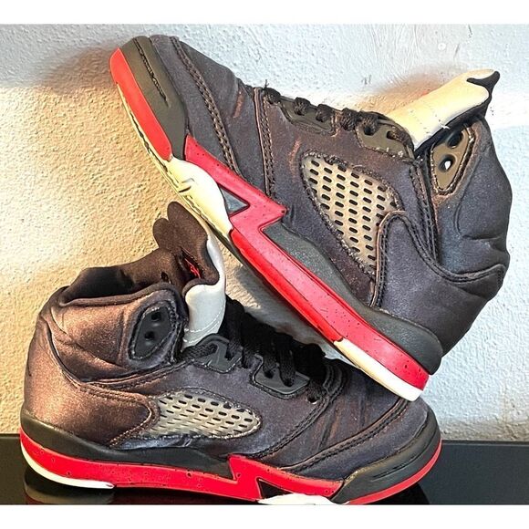 Nike Air Jordan 5 Black Satin/Varsity Red 440890-008 Mid Toddler Sneakers SZ 11C - Picture 7 of 12
